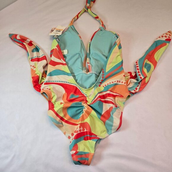 JESSICA SIMPSON Women's Plunge Neck One Piece Swimsuit Sz: S Multi Color - Picture 9 of 12